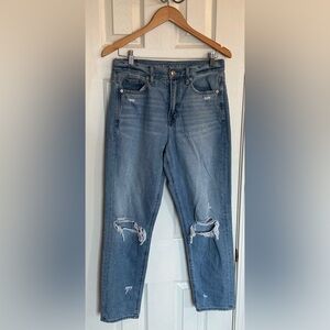 American Eagle Women’s Mom Jeans Comfort Stretch Waistband Distressed Size 8